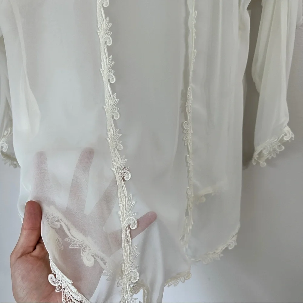 Victoria's Secret Vintage Gold Label Ivory Sheer Lace Lingerie Robe Medium